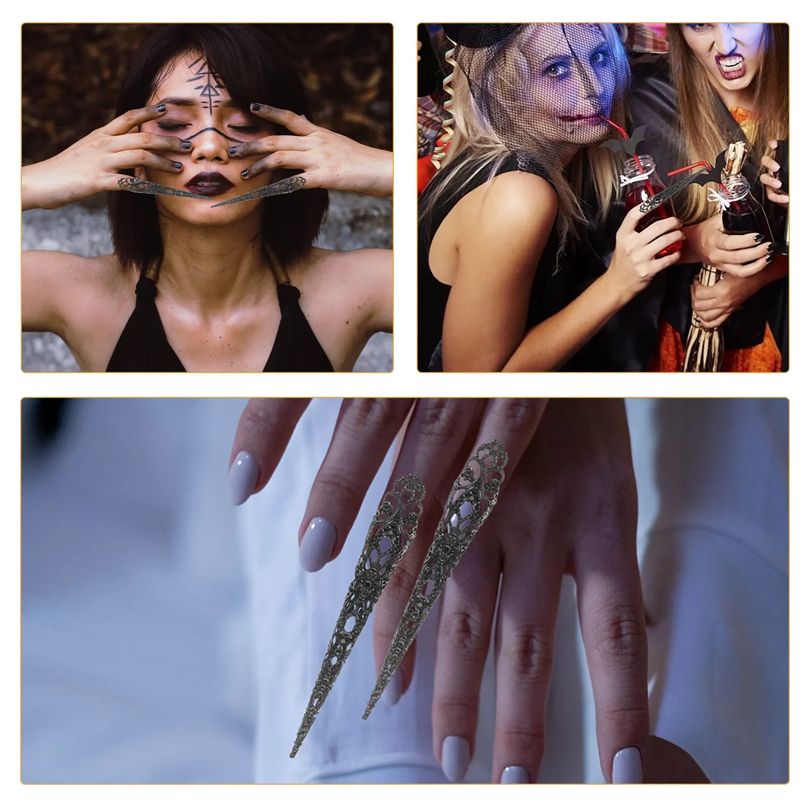 

40Pcs Hollow-Out Black Iron Finger Nail Tip Claw Rings for Halloween Cosplay Ancient Queen Costume Fingertip Claws Festival