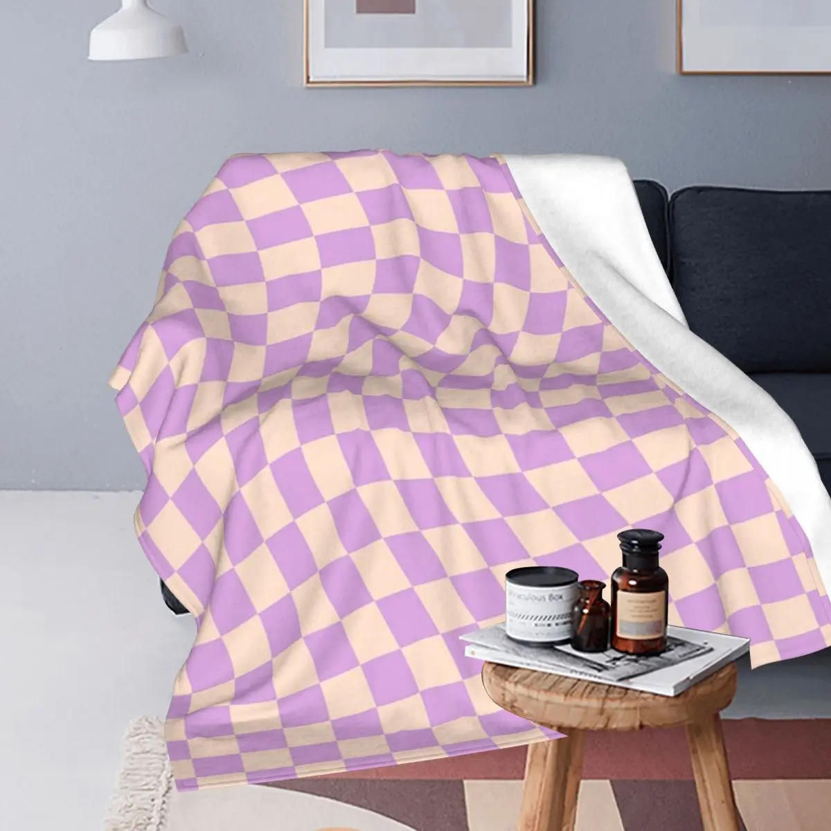 

Сиреневое одеяло с мини-шаховым узором, фланелевое одеяло для дивана, теплое одеяло для дома, спальни, офиса, покрывало, одеяло