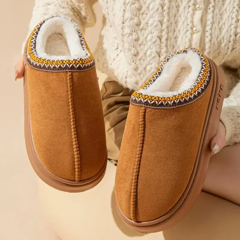 

Thick-soled Fluffy Slippers Fashionable Plush Winter Shoes for Women Elegant Casual Shoes Cotton Slippers for Home and Outdoors