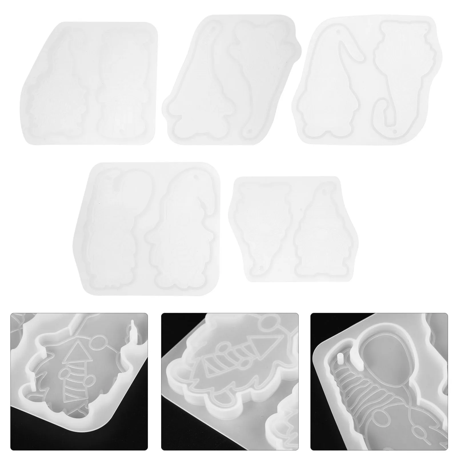 

5Pcs Xmas Gnome Shaped Silicone Molds for Resin Crafts DIY Epoxy Pendant Making Flexible Christmas Decor Silicone Mold