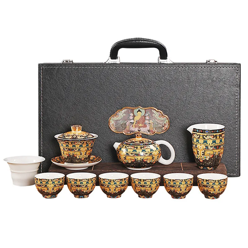 Hängendes Teeservice, Fengming-Teekanne, komplettes Set mit spiralförmigem Deckel, Emaille-Teeset in Geschenkbox