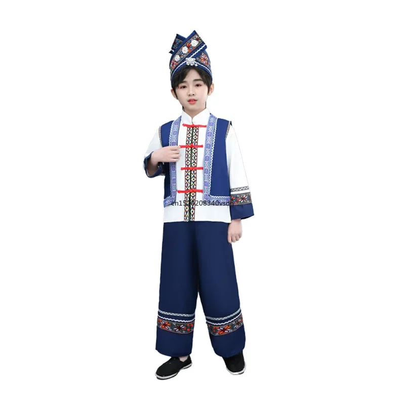 Детская одежда, новый стиль, костюмы меньшинств, костюмы для выступлений для мальчиков и девочек, комплект танцевальных костюмов Чжуан