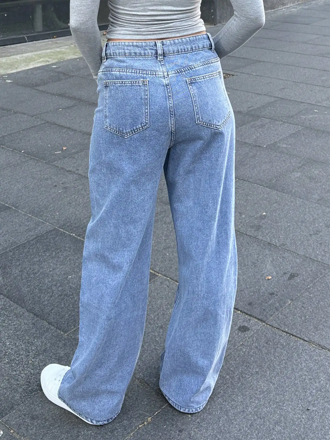 Women's Denim Straight Leg Pants With Zipper And Button Closure, Utility Pockets, Fashionable Casual Wear