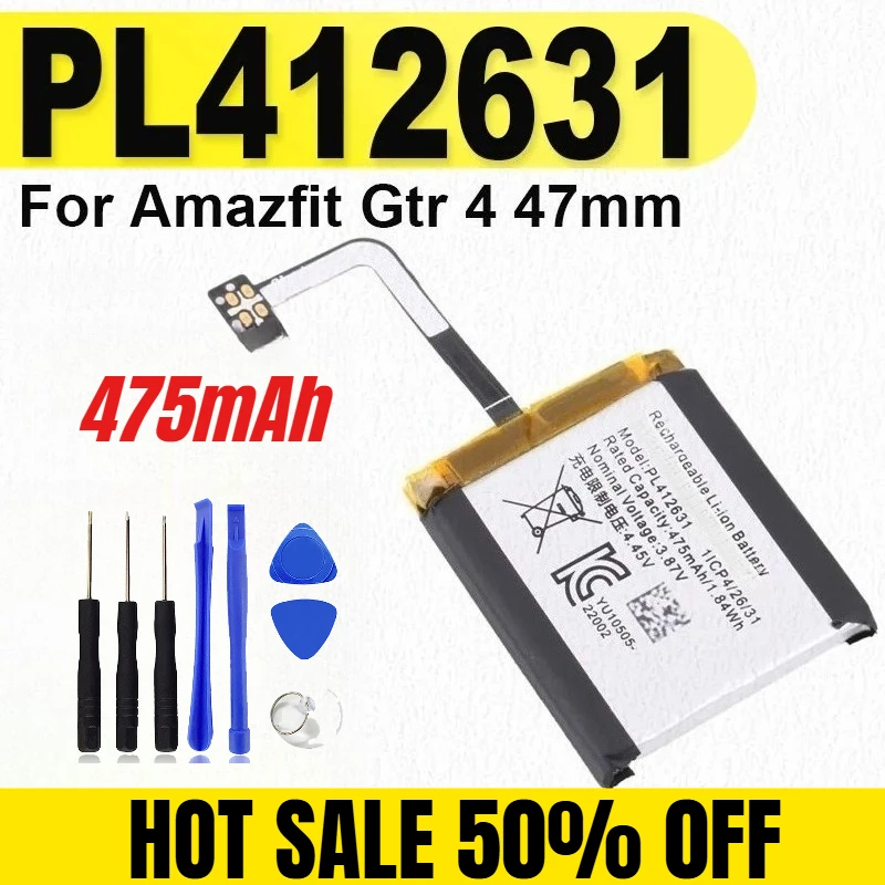 

475mAh New PL412631 for Amazfit GTR 4 47mm Watch Battery A2165 A2166 +Free Tools