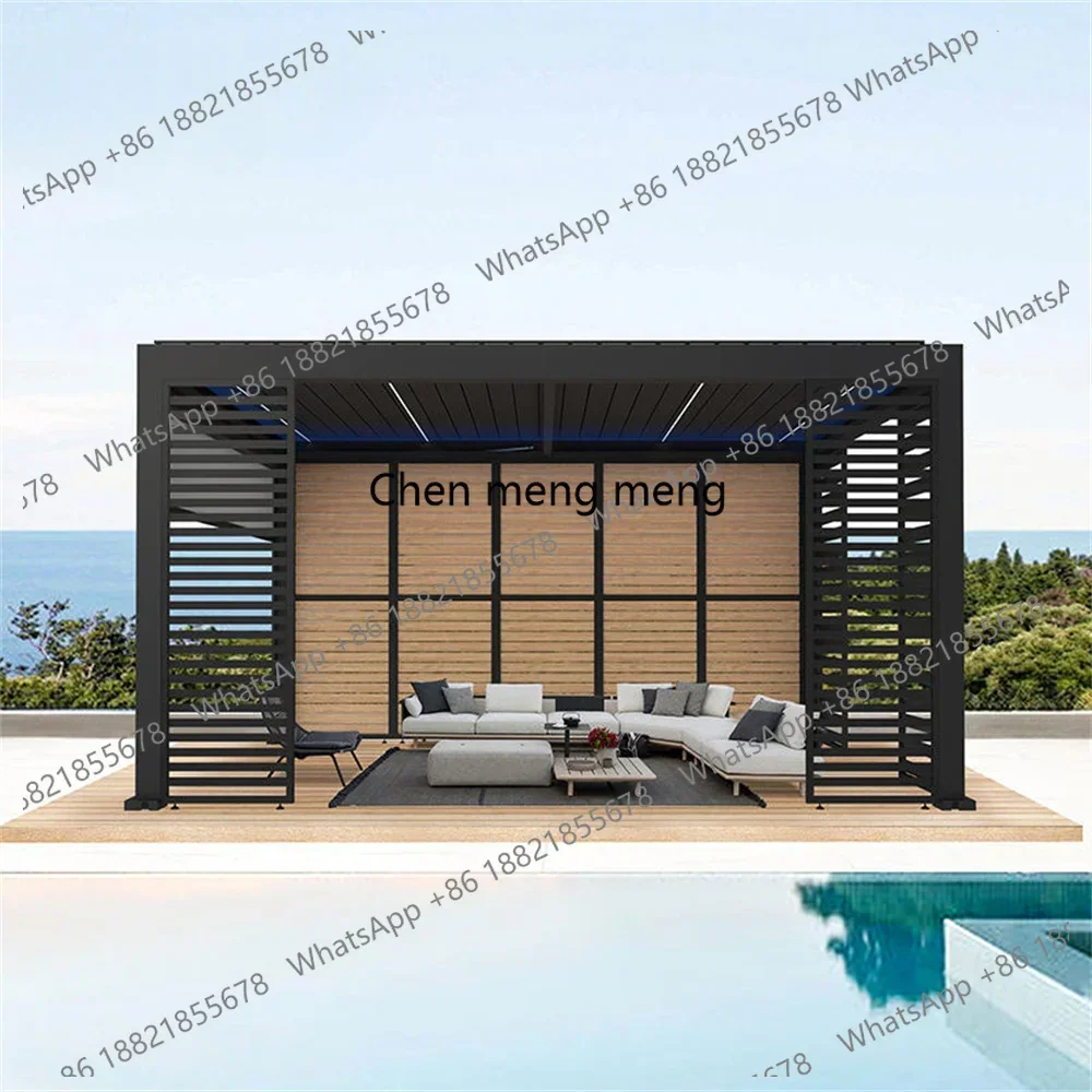 

D182Bioclimatic Aluminum Pergola waterproof flip roof motorized manual with aluminum shutter decoration privacy screen