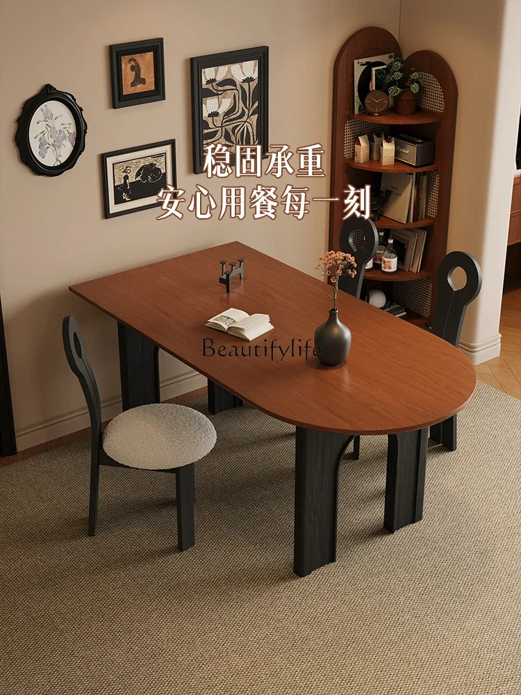 yj5 Solid Wood Peninsula Dining Table Oval Vintage Style Wall-Mounted White Ash Wood Retro Cream Style
