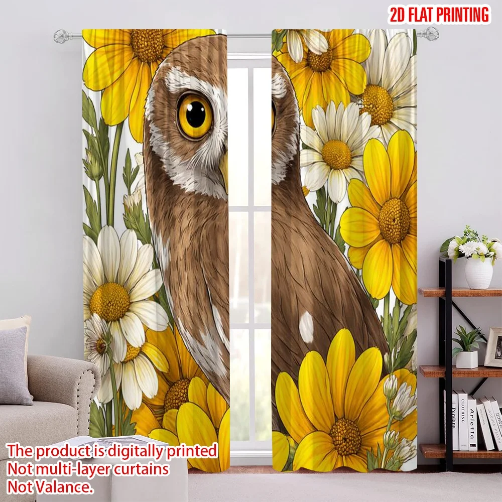 2D flat printing 2pcs Curtain Drapes Yellow and White Flowers Digital Printed Polyester Drapes Family Party Perfect for All