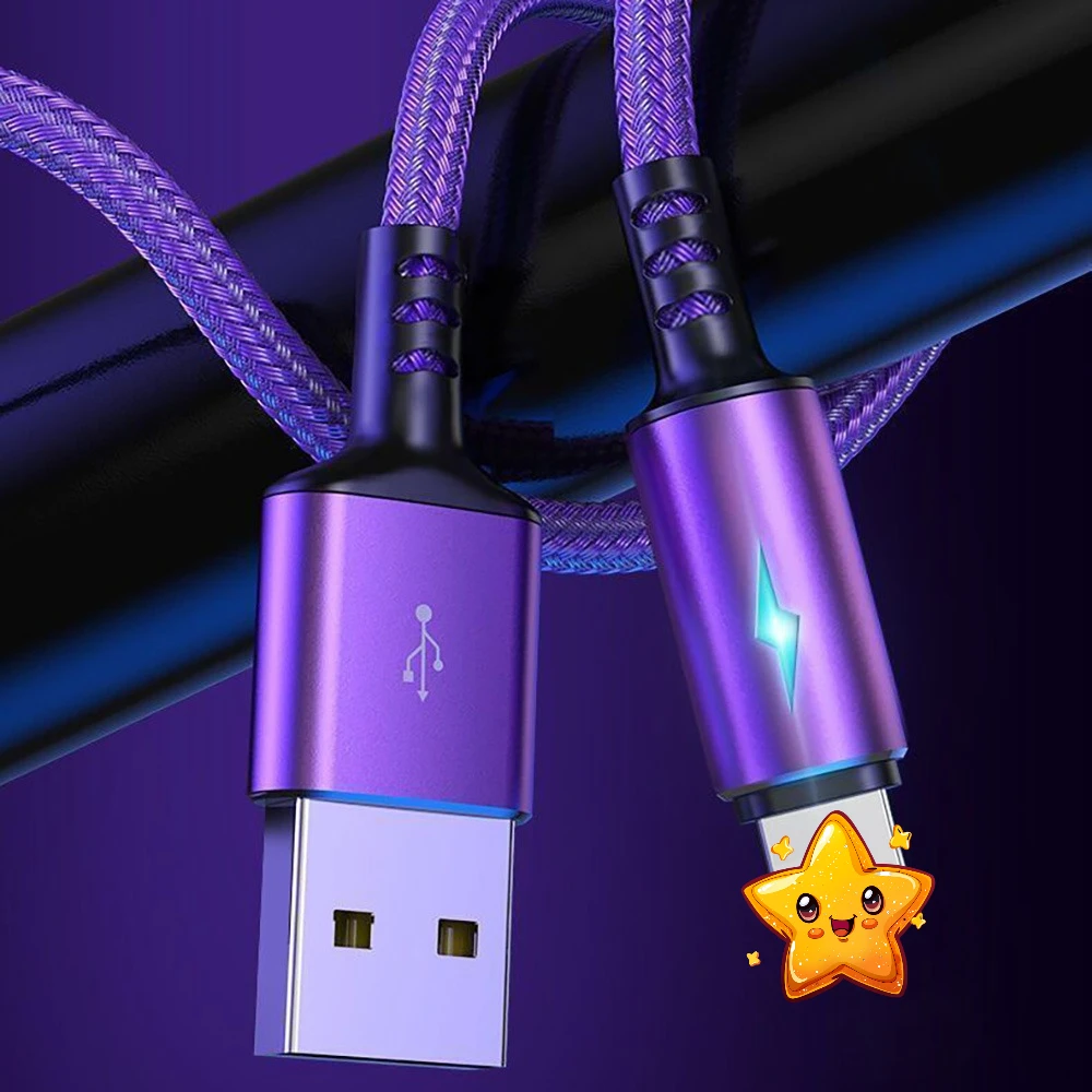 

1,2 м, 5 А, USB-кабель для быстрой зарядки типа C, шнур для передачи данных, провод для зарядки со светодиодным индикатором для Samsung S25 Xiaomi 17 Huawei Poco