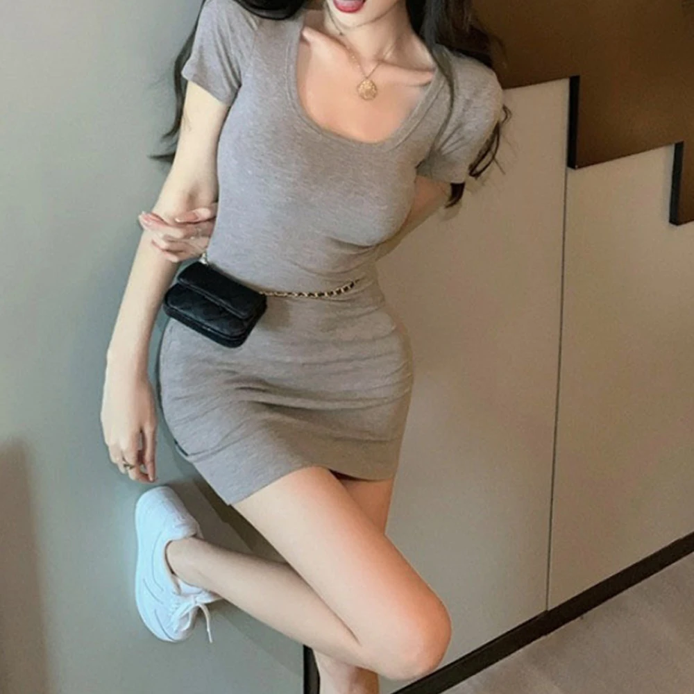 High Speed Dress Skirt Gray Lady Nightclub Sexy Shopping Show Chest Street Photography Student Tight Home Hot Girl