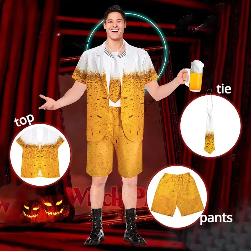 2023 Men Oktoberfest Costume Beer Costume Cos Traditional Bavarian Beer Male Shirt Set Cosplay Halloween Festival Party Outfit