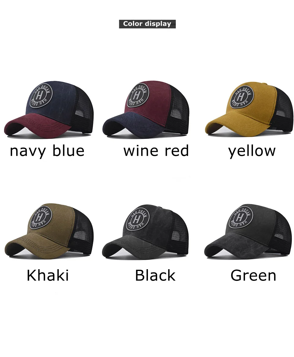 Face Caps for Men Summer Mens Black Two-tone Stitching Cotton Breathable Wicking Mesh Baseball Trucker Hat Male Sport Mesh Brand