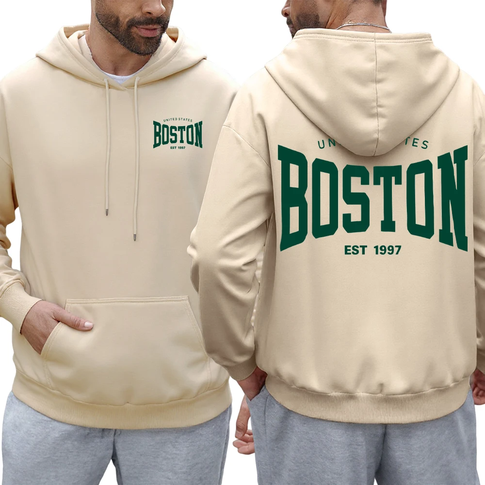 

Мужская толстовка с принтом Boston United States Est 1997, осенняя толстовка в стиле хип-хоп, повседневная флисовая спортивная одежда, модные мужские толстовки большого размера
