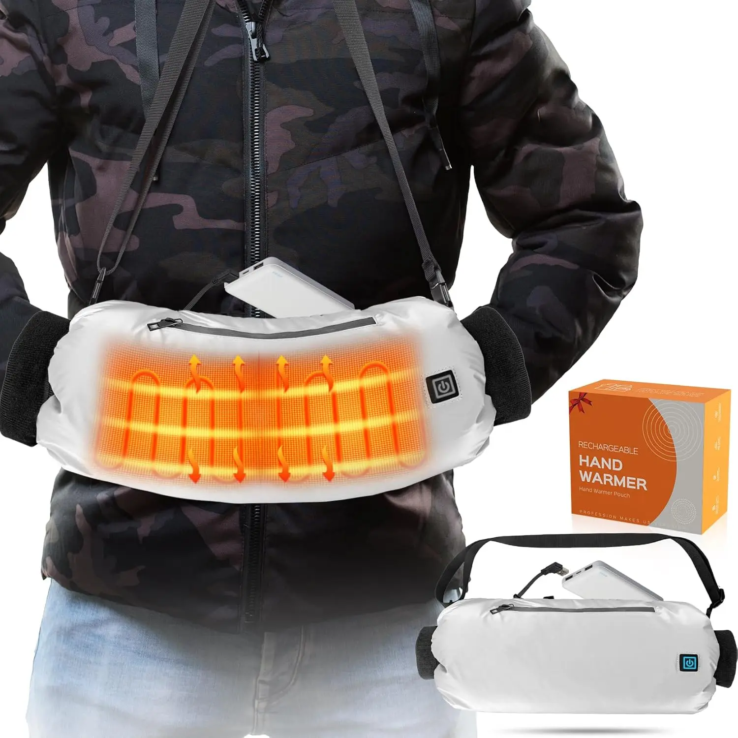 

Heated Hand Warmer Pouch, 10000mAh Rechargeable with 3 Heat Levels for Outdoor Activities
