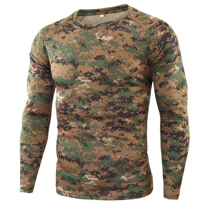 Herren 3D-Druck Tarnmuster Langarm-T-Shirt aus Polyester, schnelltrocknend, Rundhalsausschnitt, Oberteil für Outdoor, Jagd, Angeln, taktisch, Freizeit-T-Shirt – Detail 5