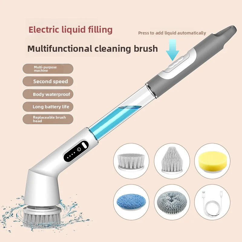 แปรงทําความสะอาดเครื่องขัดพื้นแบบหมุนไฟฟ้าเครื่องขัดพื้นอาบน้ําไร้สายกันน้ําพร้อมหัวแปรงถอดเปลี่ยนได้ 5 หัวสําหรับกระเบื้องพื้นห้องน้ํา