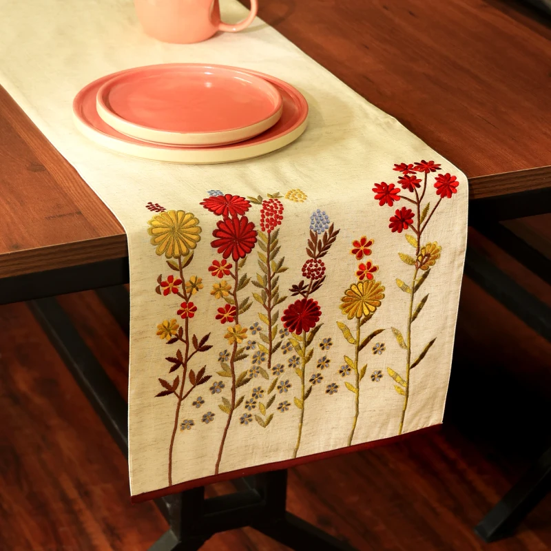 

Daisy Embroidered Table Runner 72 Inches Long for Dresser Home Dining Table Décor