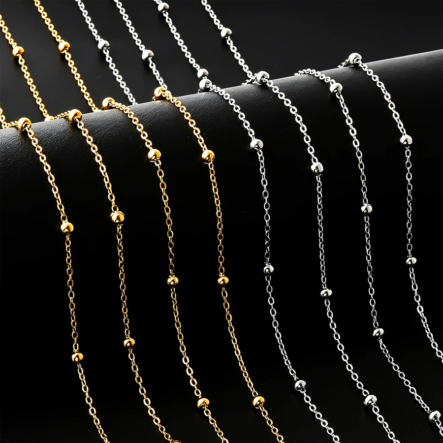 Fashion Length 45/50/60/70/80/90cm Stainless Steel Bead Chain Necklaces For Women Men Accessories Simple Jewelry DIY Charm Gift