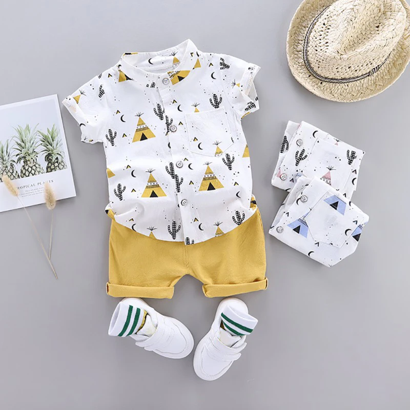 Summer Toddlers Set  Baby Toddler Casual Cotton Soft 2-Piece Outfit Suit Kid Clothes Cartoon Print Shirt Cool Pyramid 0.3-4Y