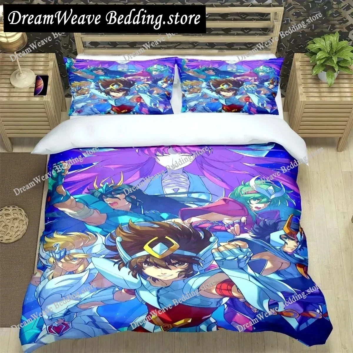 Saint Seiya 3D Bedding Set Black Duvet Quilt Cover Set Comforter Cover Pillowcase King Queen Size Polyester Quilt Cover592