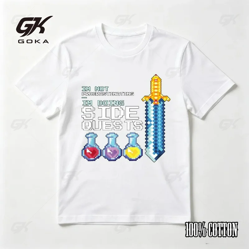 I'm Not Procrastinating I'm Doing Side Quests MMO RPG Games T-Shirt Funny Pixel Style Graphic Printed Tshirt  Great with Jeans