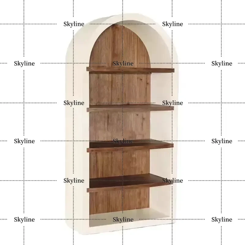 French Retro Solid Wood Arched Bookcase Simple Display Cabinet for Small Apartment Study Storage Locker