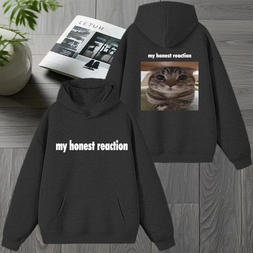 2025 جديد في رد فعلتي الصادق مضحك القط ميمي مزدوجة الوجهين مطبوعة هوديي الرجال النساء harajuku البلوز للجنسين كنزة صوف