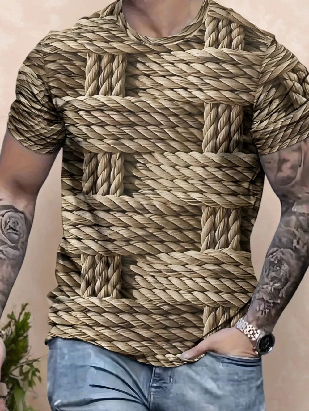Sommer Hip-Hop Y2K Farbiges Dickes Seil-Gewebtes 3D-Druck Atmungsaktives Schnelltrocknendes Herren-T-Shirt Outdoor Freizeit Streetwear Eltern-Kind-Kleidung – Detail 6
