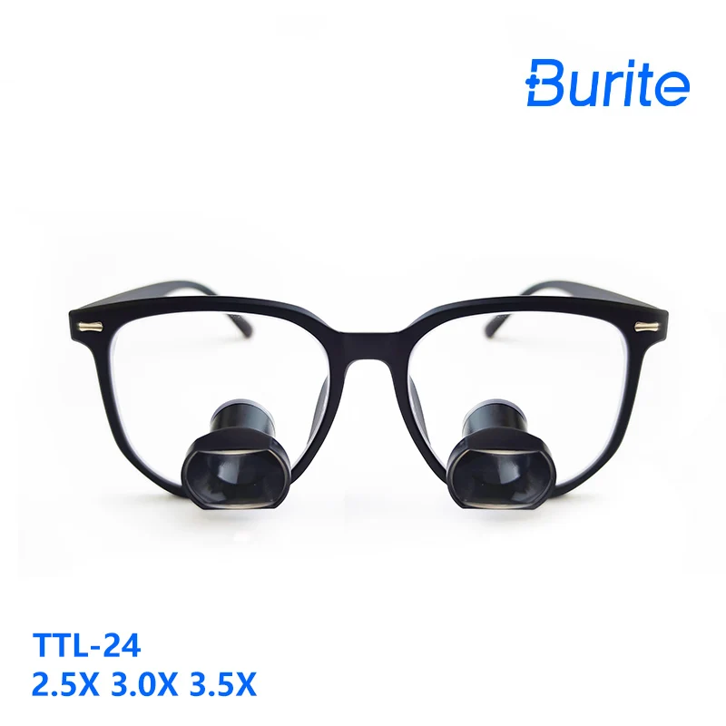 Burite New Arrival 2.5X 3X 3.5X Optional Gray Titanium Frame TTL Dental Surgical Loupes Customized Wide Field with LED light