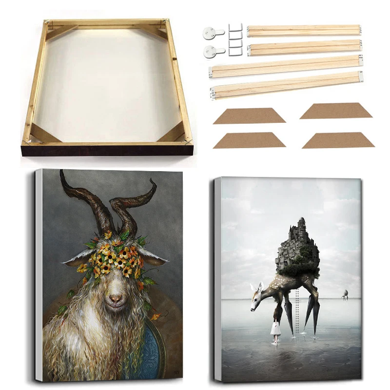 Antelope Sika Deer Wall Art Canvas Painting with Frame Surreal Migration Poster Prints Modern Abstract Animal Picture Home Decor