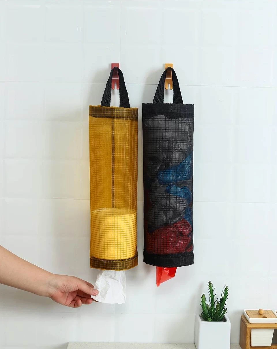 Hause Lebensmittel Tasche Halter Wand Halterung Kunststoff Tasche Halter Spender Hängende Lagerung Müll Müll Tasche Küche Müll Organizer – Detail 14