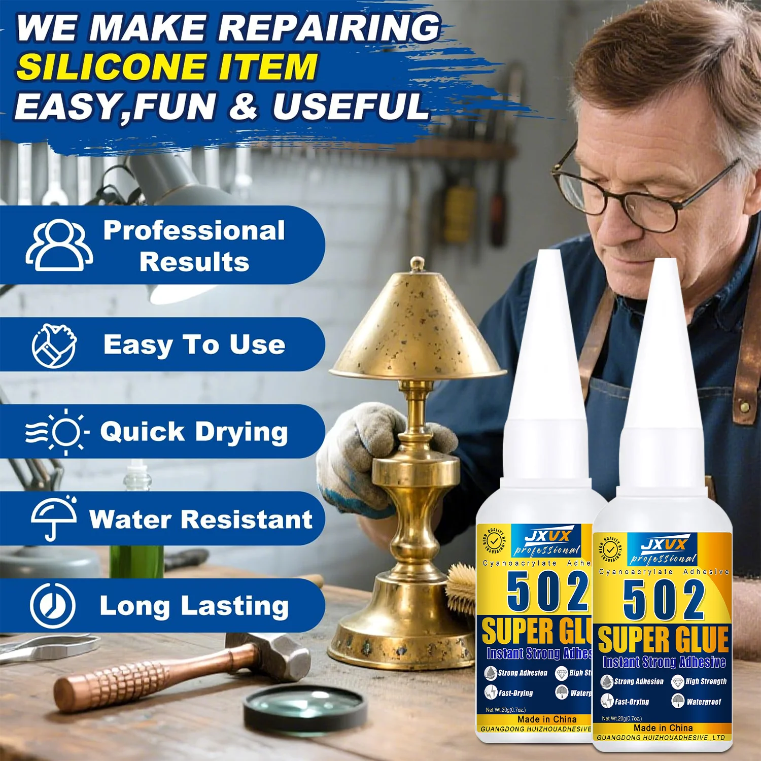 JXVX 1-5 piezas de pegamento súper fuerte 502 pegatina de juego rápido resistente a altas temperaturas adecuada para metal, plástico, PVC y madera potente pegamento líquido con dispensador incluido.