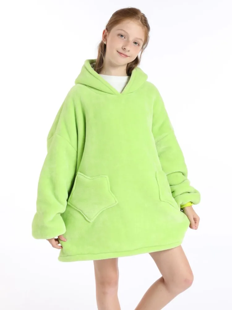 Boys and Girls Green Dinosaur Animal Kigurumi Oversized Hoodie Winter Warm Thick Fleece Sweatshirts Pullover Sherpa TV Blankets