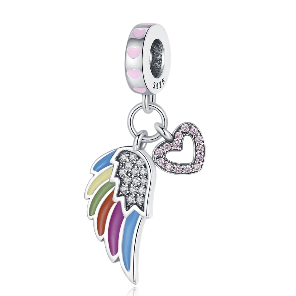 

Ahthen 925 Sterling Silver Hot Sale Bead Colorful Wing Dangle Charm fit Snake Chain Bracelets Necklaces for Women Jewelry Making