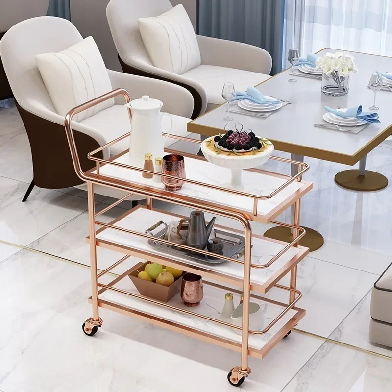 Nordic Golden Commercial Tea Weagon Mobile Cake Trolley Hot Pot Restaurant Food Delivery Van Hotel Iron Drinks Trolley