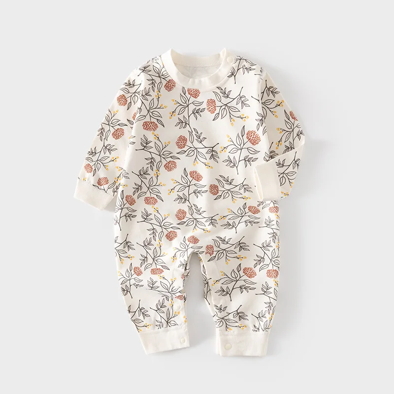 Baby Shoulder Button Pullover Jumpsuit Long-Sleeved Cotton Spring and Autumn Romper Men and Women Infant Children Romper