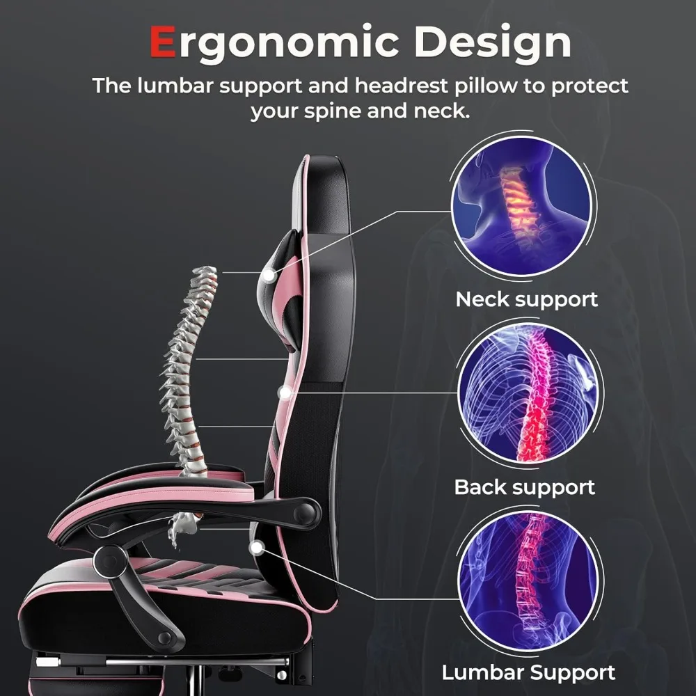 Gaming Chair Video Game Chair with Footrest and Lumbar Support Racing Style PU Leather Computer Chair Ergonomic Adjustable
