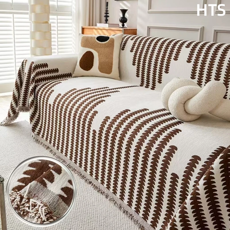 

Thicken Chenille Blanket Classic Solid color Stripe Sofa Blanket Summer Couch Blanket Office Nap Shawl Cushion Sofa Covers HTS