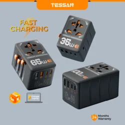 TESSAN Universal Travel Charger GaN Fast Charger Travel Adapter Wall Charge For US EU UK AUS Plug Fully Functional Charging