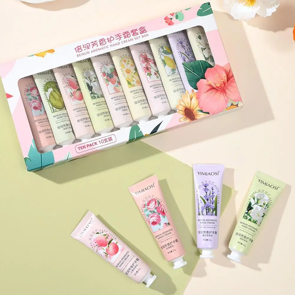 10pcs/set Fruity Flowery Hand Cream Deep Moisturizing Anti Chap Repair Rough Skin Hand Lotion Hands Beauty Care Cream Sets