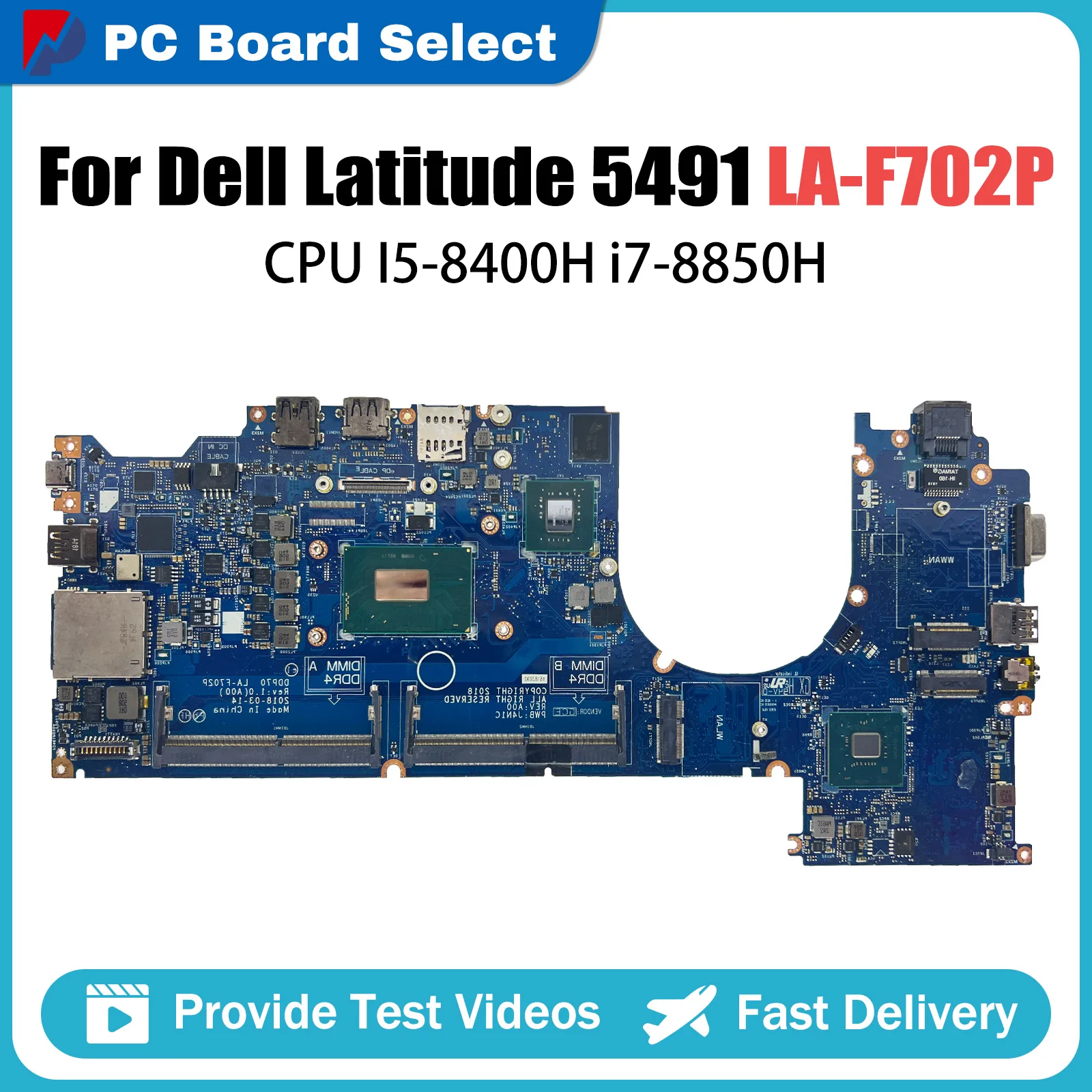 

LA-F702P Notebook Motherboard For Dell Latitude 5491 Laptop Mainboard 062F8P i7-8850H N16S-GTR-S-A2 940MX 2G