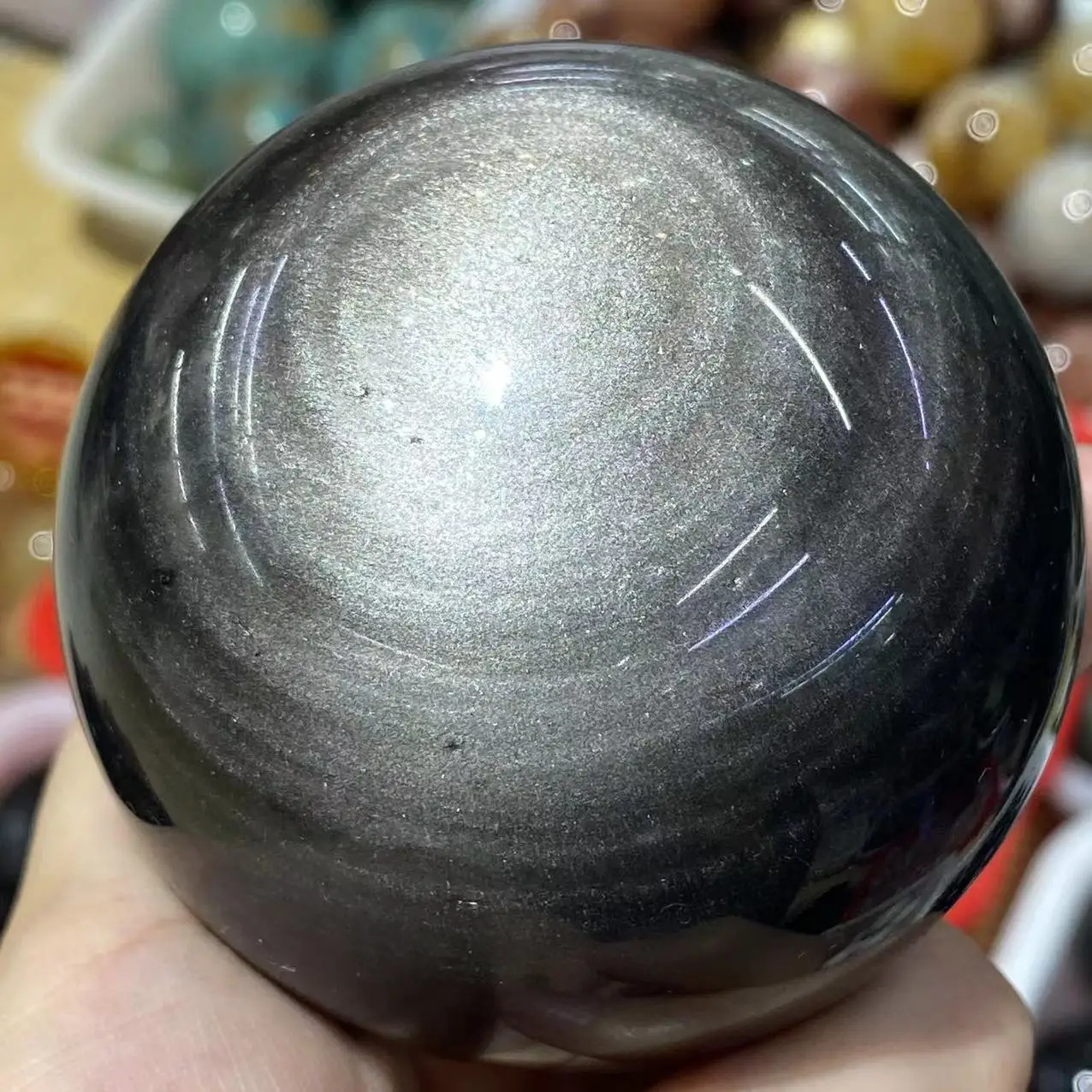 

Natural Silver Obsidian Energy Ball Meditation Reiki Healing Room Office Decoration Feng Shui Collection Gift