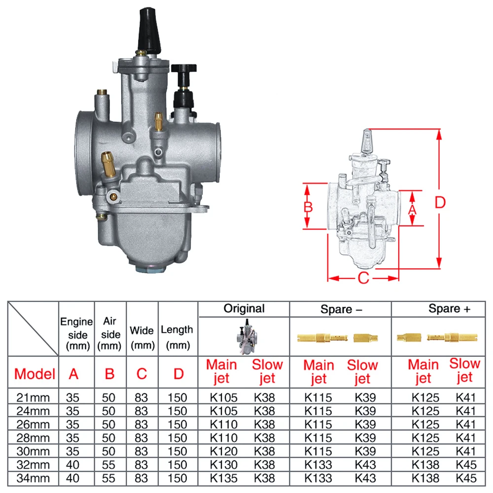 Universal PWK 21 24 26 28 30 32 34 2T 4T Motorcycle Carburetor With Power Jet For Yamaha For Mikuni Koso For ATV