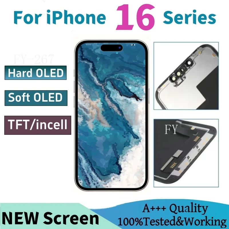 TFT incell Display For iPhone 16 Pro Max 16 Plus OLED LCD 3D Touch Screen With Support True Tone Digitizer Assembly Replacement