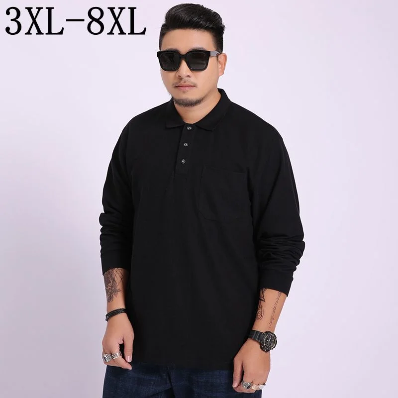 5XL 6XL Size 7XL 8XL 2023 New Spring Casual Polo Shirt Men With Pocket Long Sleeve Loose Men's Polos Top Brand Camisa Polo