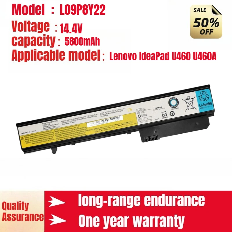 For Lenovo IdeaPad U460 U460A Battery L09C8Y22 L09N8T22 L09N8Y22 14.4V 5800mAh