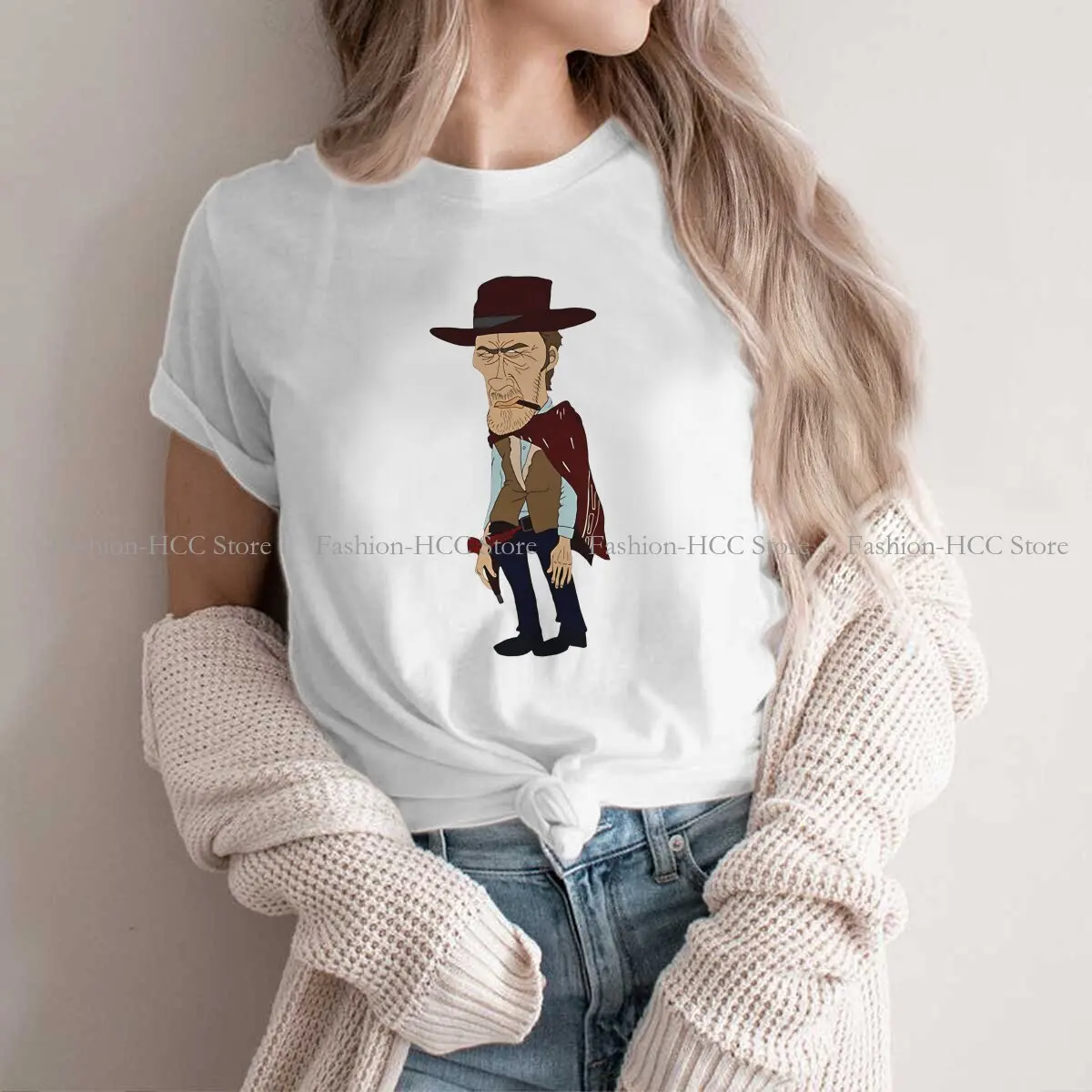 Clint Eastwood Cartoon Round Collar Polyester TShirt The Good The Bad The Ugly Classic T Shirt Women Tops Fashion