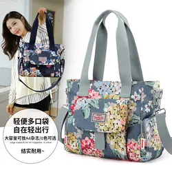 Women's Floral Pastoral Shoulder Bag Large Capacity Nylon HandBags Waterproof Casual Top-handle Ladies Travel Totebag Mother bag