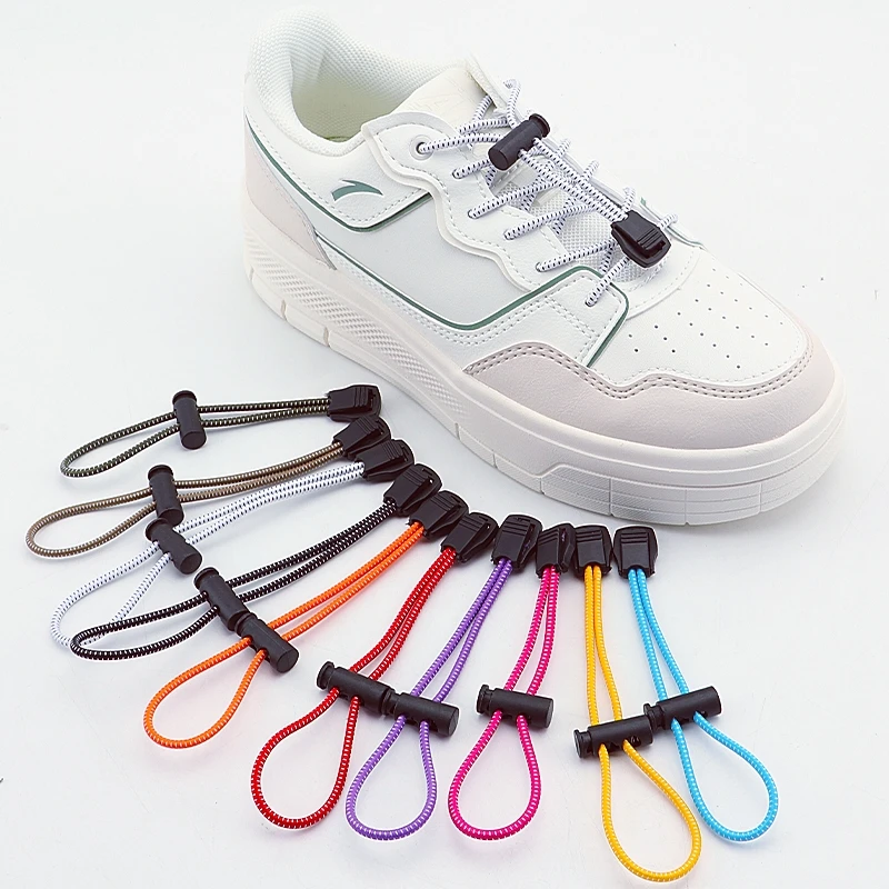 1 Pair Round No Tie Shoelaces Snap Locking Elastic Shoelaces Kids Adult Sneakers Quick On/Off Laces Shoe Accessories