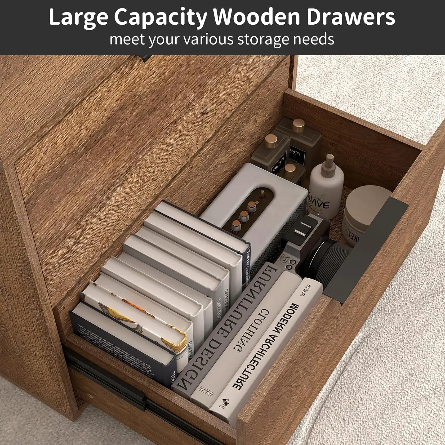 2 Drawer Lateral File Cabinet,Wood Filing Cabinets for Home Office, Large File Cabinet Printer Stand for Letter Size Files,Brown