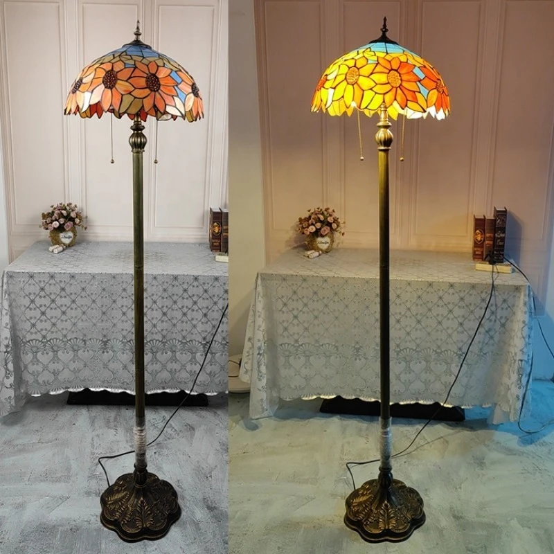 Floor lamp sunflower stained glass floor lamp retro art decoration